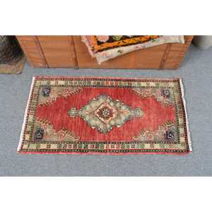 Tapis vintage 1,7 x 3,1 pieds, tapis turc, tapis oriental rouge en laine - Product Image 3