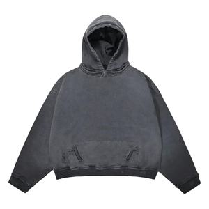 Sweat à capuche personnalisable, poids lourd, lavé à l'acide, respirant, grande taille avec patch de broderie vintage et capuche détachable - Product Image 1