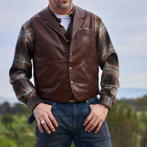 เสื้อกั๊กหนังสำหรับผู้ชายแบบปรับแต่งได้เสื้อหนังมีสไตล์สวมใส่สบายระบายอากาศได้แบบมีลวดลายบริการ OEM - Product Image 2