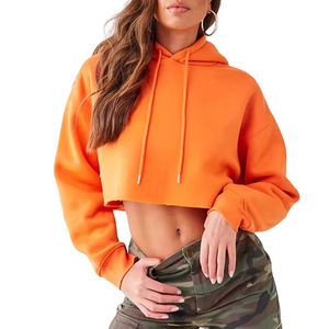 Haut court à capuche brut épaule tombante sweat à capuche pour femme meilleure qualité Street Wear coton polaire surdimensionné haut court sweats à capuche pour femmes - Product Image 1
