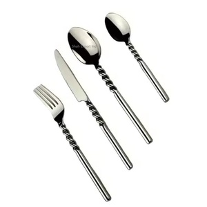 Juego de cubiertos de acero inoxidable con mango martillado de lujo, único y elegante, cuchillo afilado, tenedor para ensalada, cuchara para bodas - Product Image 5