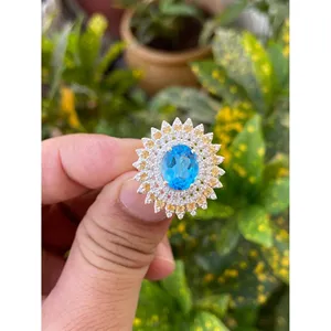 Anillo de cóctel de topacio azul natural y citrino, plata de ley 925, joyería artesanal, proveedor mayorista - Product Image 1