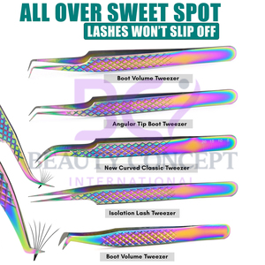 Rainbow Plasma Color Diamond Texture Lash Extension Tweezers 45 90 Degree Stainless Steel Material Eyelash Extension Tweezers - Product Image 5