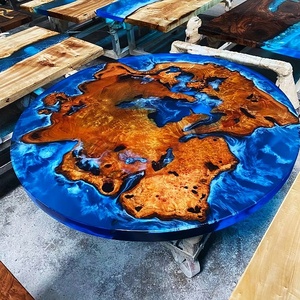 Tavoli da Pranzo e Caffè in Legno Massiccio con Resina Epossidica Effetto Oceano, <span class=keywords><strong>Lago</strong></span> o Fiume, Arredamento per la Casa - Product Image 3