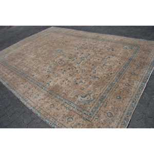 Vintage Turkish Oversize Rug 9.2x12.5 ft, <b>Brown</b> Plants & trees Rug <b>Wool</b> - Product Image 2