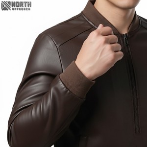 Chaquetas de cuero de talla grande de alta calidad para hombre, venta al por mayor, chaqueta de corredor con mangas bordadas, chaqueta Bomber personalizada - Product Image 3