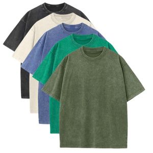 Camiseta de 100% algodón para hombre, lavada con ácido, de peso pesado, de 220gsm, personalizada, con ajuste relajado, cuello redondo, de talla grande, ecológica, a granel - Product Image 2