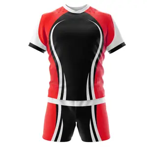 Camiseta de rugby de poliéster 100% con uniforme de pantalones cortos con ropa de equipo personalizada/uniformes de rugby de precio de fábrica OEM de alta calidad