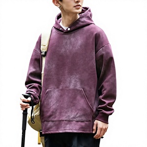 Sweat-shirt à capuche surdimensionné pour homme, couleur unie violet, en coton French Terry, décontracté, pour l'automne, avec poche, coupe classique - Product Image 1