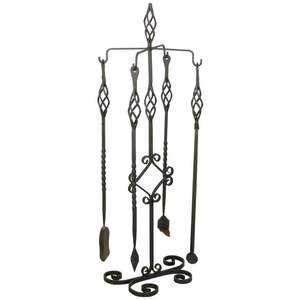Juego de herramientas de fuego de hierro forjado con detalles artísticos e inspiración antigua adecuada para casas de campo o cabañas - Product Image 2