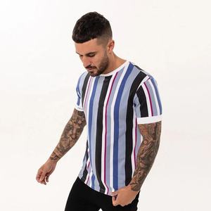 T-shirt décontracté imprimé à rayures créatives pour hommes Gym Fitness Bodybuilding Workout Tops O-Neck Jersey Blank Design - Product Image 3