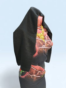Conjunto de Vestido Swiss Dirac Negro Carbón con Estampado Floral Durazno, Chal Negro y Garbasaar Bordado Plateado - Product Image 2