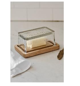 Caja de mantequilla de madera y vidrio personalizada al por mayor plato de queso plato de mantequilla de plástico con tapa cuencos cubiertos elegantes - Product Image 1