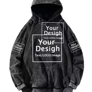 Black Acid Wash Hoodies <b>Jacket</b> | Cotton Oversized Casual Pullover Unisex Plain Warm Winter Wear Top With Front Pockets Hoodie - Product Image 3