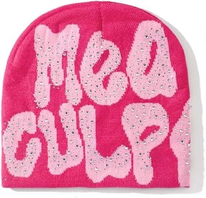 Gorros de moda con logotipo personalizado, gorro de punto de invierno con diamantes de imitación, diseño Jacquard, estampado en relieve, puño dibujado a mano, gorro Y2K - Product Image 4