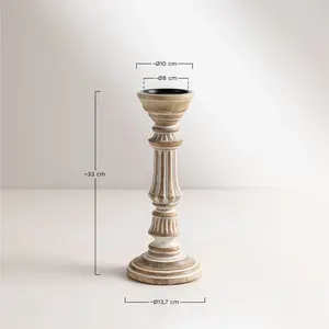 Portavelas de Pilar de Madera de Mango Hecho a Mano, Ecológico, Blanco Antiguo, Clásico y Tradicional - Product Image 6