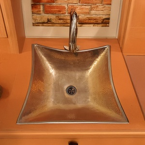 Handmade Hammered Square Metal Vessel Sink Luxury Bathroom Countertop <b>Wash</b> <b>Basin</b> OEM Wholesale Manufacturer. - Product Image 2