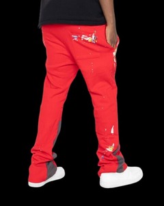 Producto de tendencia Llegada Hombres Impreso Gris Fleece Apilados Pantalones de chándal acampanados Hombres Paneles Slim Flare Pantalones de chándal a granel - Product Image 2