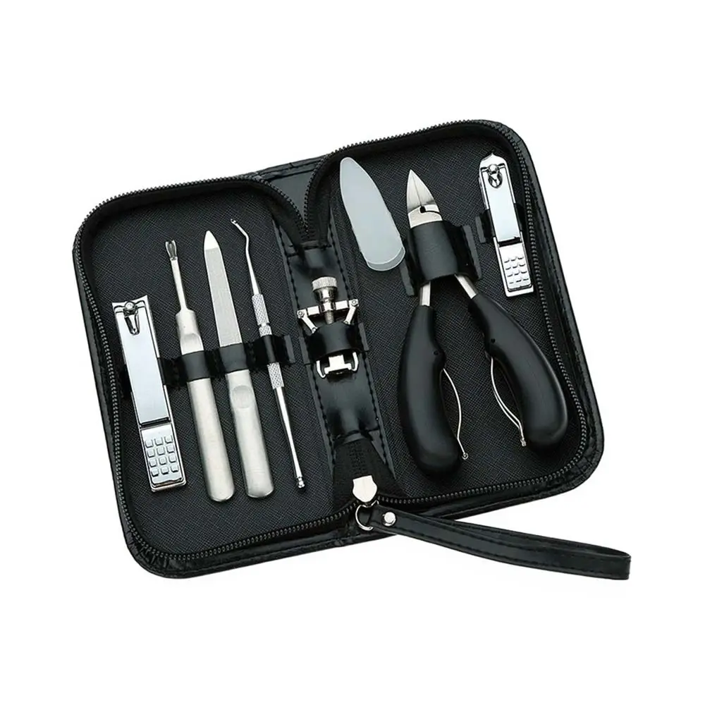 Set per Manicure e Pedicure strumenti per tagliaunghie forbici per unghie professionali in acciaio inossidabile Kit custodia da viaggio per taglierina 7 in1