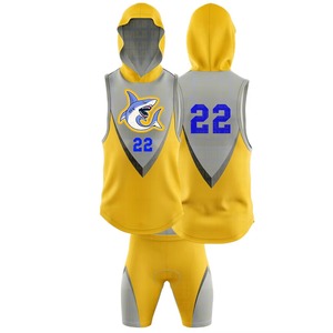 ชุดฟุตบอล 7v7 สีเหลืองเทา เสื้อฮู้ดดี้แขนกุดและกางเกงขาสั้นบุฟองน้ำ - Product Image 3