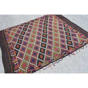 พรมวินเทจขนาด 5.3x7.2 ฟุต พรมตุรกี พรมลายดอกไม้สีน้ำเงินแดง - Product Image 2