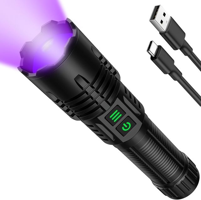 UV Blacklight High Lumens Rechargeable Waterproof Tactical LED Flashlight Adjustable Focus Two Button Control Aluminum 6W 24