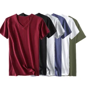 사용자 정의 V 넥 그레이 컬러 짧은 소매 100% 면 남성 티셔츠 맞춤형 로고 하이 퀄리티 자수 인쇄 남자 여름 셔츠