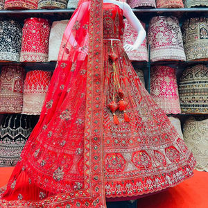 Regal Bridal Lehenga Choli with Heavy Jarkan Stones Full-Hand <b>Mirror</b> Work Long Blouse for Winter Indian Weddings - Product Image 1