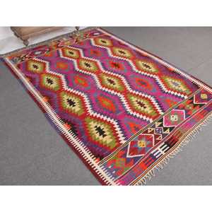 5.4x8 ft Vintage Turkish Rug, Large Rug, Kilim <b>Red</b> <b>Wool</b> Rug - Product Image 1