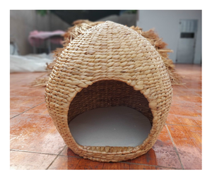 Panier en osier tissé durable pour chats et chiens avec doublure confortable en agneau/maison pour animaux de compagnie-Lit écologique en jacinthe du Vietnam - Product Image 5