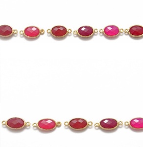 Coszcalt Exports Connecteur ovale en calcédoine rose, serti clos plaqué or, pièce de bijouterie minimaliste unisexe - Product Image 3