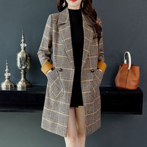 Abrigo de lana de invierno con forro de lino y piel de zorro, talla grande, largo, con decoración de piel estampada y tejido de punto. - Product Image 2