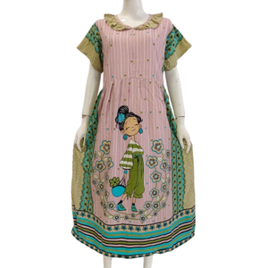 Robe maxi à manches courtes et col carré pour femmes, tissu 100% rayonne, motif floral simple et ample, robe d'été par Chrysanta - Product Image 2