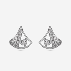 92.5 <b>Silver</b> <b>Stud</b> <b>Earrings</b> with Geometric Pattern Rhodium Plated Zircon Pearl for Wedding Party or Engagement 191347 Model - Product Image 6