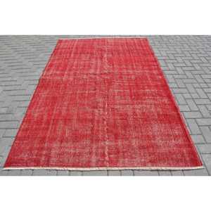 พรมวินเทจขนาดใหญ่ 5.5x8.5 ฟุต พรมปะติดสีแดงแบบตุรกี - Product Image 1