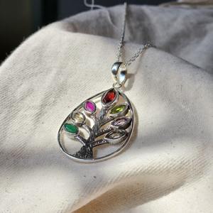 Colgante de plata del árbol de la vida facetado Chakra con múltiples piedras para ocasiones de regalo - Product Image 6