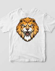 Custom <b>White</b> Cotton T-Shirt Lion King Printed Eco-Friendly Casual Wear for Summer Featuring Denim Batik Corduroy Appliques - Product Image 1