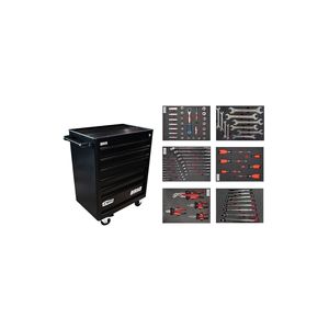 Movable Wheeled <b>Tool</b> <b>Cabinet</b> Cart 6 Drawers Lockable 74-Piece Black Metal Workshop Portable - Product Image 1