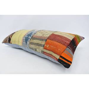 Green Striped Wool Patchwork Pillow 16x36 Inch Woven Technique <b>Vintage</b> Pattern Rustic Comfort Style for Living Room <b>Bedding</b> - Product Image 5