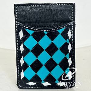 New Style Hand <b>Tooled</b> Checkered <b>Leather</b> Pocket Card Holder Wallet Business Card Sleeve for Men & Women Creative Gift Card Holder - Product Image 1