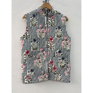 Elegante Chaleco Profesional de Algodón con Bloques de Color Hechos a Mano para Mujer, Bordado Vintage, Ideal como Prenda Exterior - Product Image 1