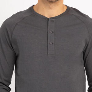 New Arrival <b>Men</b> Casual <b>Long</b> <b>Sleeve</b> <b>Henley</b> T Shirt Blank Custom Logo Front Plus Size Breathable Slim Fit Cotton Bamboo Fiber - Product Image 3