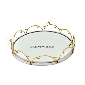 Regard accrocheur plaqué or qualité supérieure métal forme ronde miroir plateau de service table pièce maîtresse et fournitures de décoration - Product Image 6