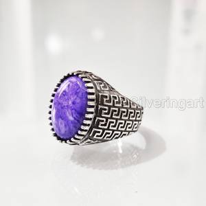 Anillo de Plata de Ley 925 para hombre, piedra preciosa de charoita natural, anillo de todos los tamaños, regalo de cumpleaños árabe, joyería - Product Image 2