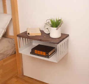 Table de chevet flottante indienne en chêne massif faite à la main avec rangement Design minimaliste moderne Mobilier de chambre écologique - Product Image 3