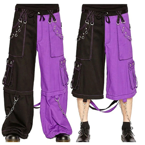 Slvow Top Sale Men Punk Rock Wide Leg <b>Pants</b> Gothic Removable Black Purple Contrast Color Design Baggy <b>Cargo</b> Short - Product Image 1