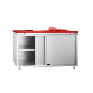 Armario de suelo de acero inoxidable PREMIUM - 1400x700mm - con puertas correderas - incl. Tabla de cortar roja - Product Image 1