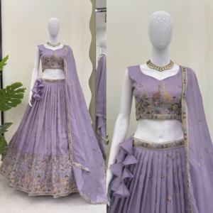 Conjunto de Lehenga Choli de Poliéster Premium Serie DFG, Color Dorado, Estilo Bollywood, Blusa Bordada y Dupatta a Juego para Fiestas - Product Image 2