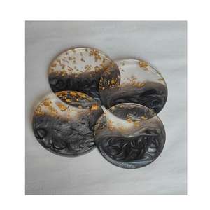 Ocean Inspired Wooden square <b>Coasters</b> Handmade with <b>Blue</b> Wave Design Durable Reusable for Coastal Home Decor Modern Dining Setup - Product Image 2