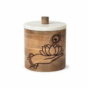 Pot en bois de manguier à prix de gros avec motif mains en prière et couvercle en marbre – Rangement décoratif spirituel - Product Image 2